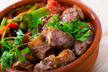 Bulgarian baked meat and vegetables (Gyuvech)
