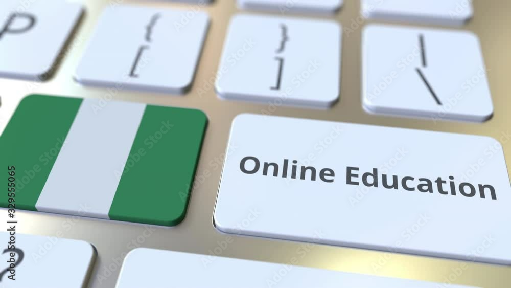 Aufkleber online education text and flag of nigeria on the buttons on the computer keyboard. modern profession