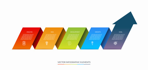Vector infographic arrow process chart with 5 steps.