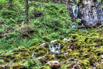 Small waterfall on Vallunga in Valgardena in Trentino-Alto Adige. Silk effect