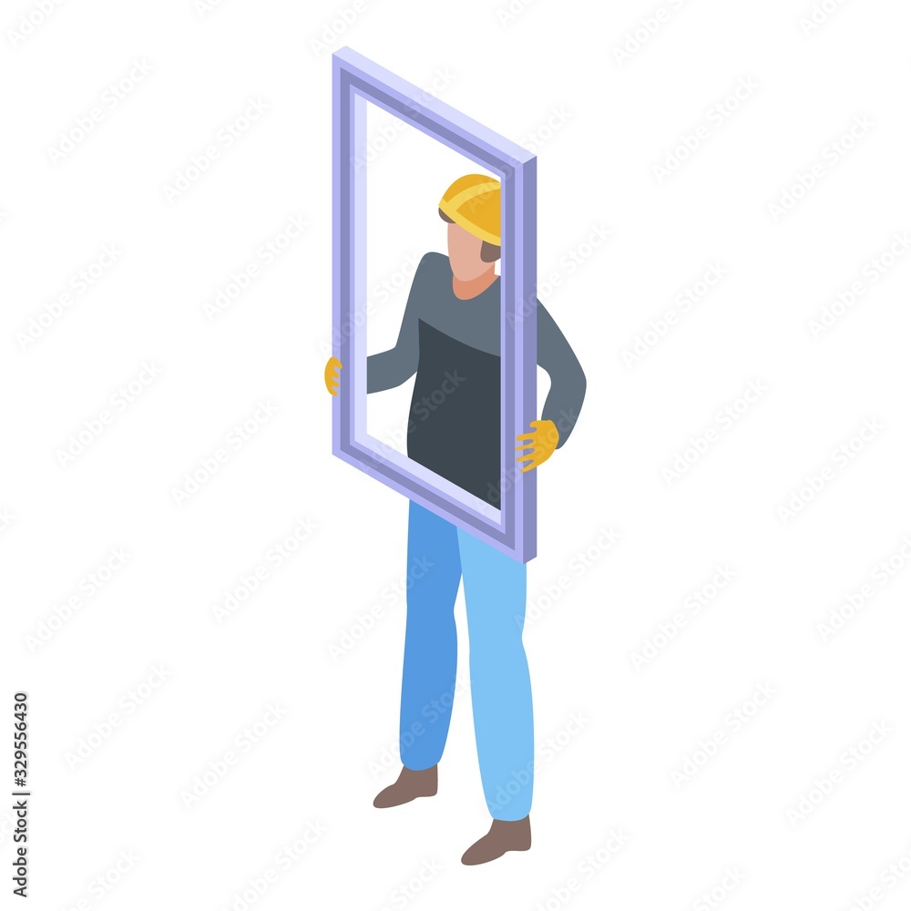 Poster apartment window installation icon. isometric of apartment window installation vector icon for web d