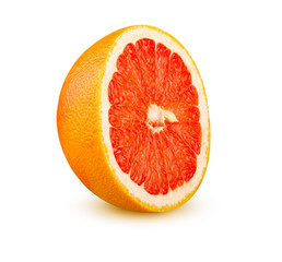 Half of juicy ripe grapefruit isolated on white background.