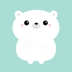 Obraz na płótnie Canvas White bear icon. Cute funny head face. Kawaii cartoon character. Pink cheeks. Happy Valentines Day. Baby greeting card template. Blue background. Flat design.