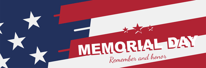 Happy Memorial Day. Greeting card with USA flag on background. National American holiday event. Flat vector illustration EPS10