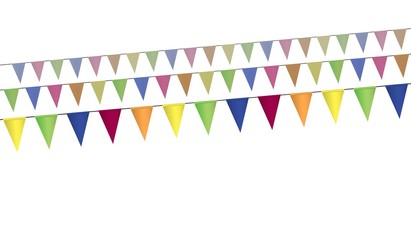 Obraz premium triangular colorful flags on three oblique lines, vector of garland isolated on white background