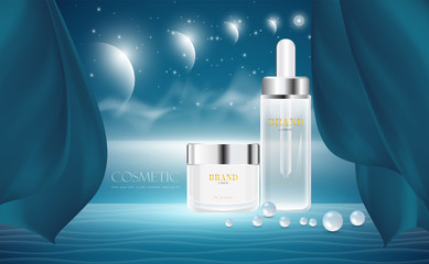 Hyaluronic acid skin solutions ad, white collagen serum drop with cosmetic advertising