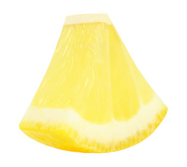 Lemon citrus fruit, cut sector isolated on white background with clipping path. Full depth of field.