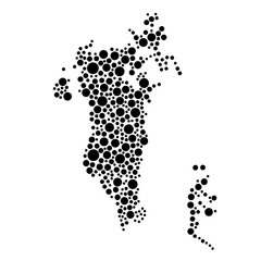 Bahrain map from black circles of different diameters or spots, blotches, abstract concept geometric shape. Vector illustration.