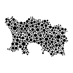 Jersey map from black circles of different diameters or spots, blotches, abstract concept geometric shape. Vector illustration.