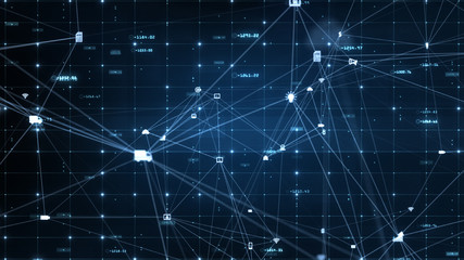 Technology Network Data and Social media Icons Connection, Digital Network and Cyber Security Background Concept.