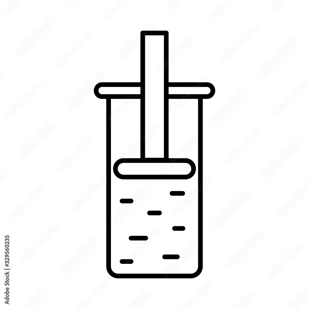 Aufkleber piston cylinder. linear icon of flask with substance. black illustration of scheme in longitudinal s