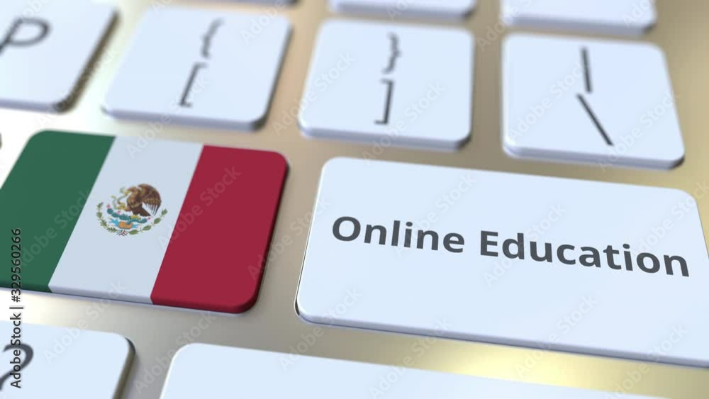 Aufkleber online education text and flag of mexico on the buttons on the computer keyboard. modern professiona