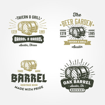 Set of retro badge logo designs with wodden barrels