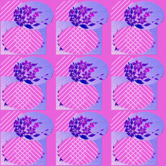 Creative composition in the form of rectangles, squares, ovals and bouquets with flowers. Pastel shades. Abstraction. Seamless background. Drawing for textiles, wallpaper.