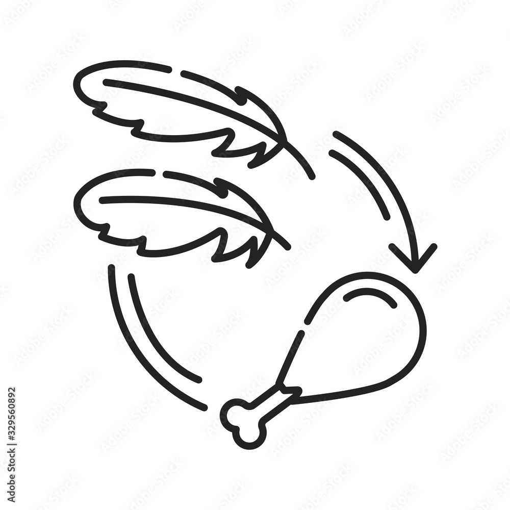 Poster making meat from dna feathers black line icon. the process of creating meat from dna feathers. biote