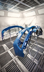 Preparation and painting of car parts after an accident.