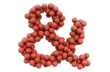 Ampersand symbol from basketball balls, 3D rendering