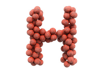 Letter H from basketball balls, 3D rendering