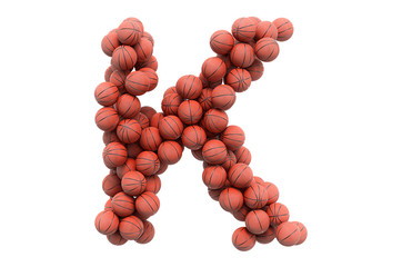 Letter K from basketball balls, 3D rendering