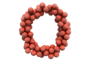 Letter O from basketball balls, 3D rendering