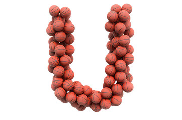 Letter U from basketball balls, 3D rendering