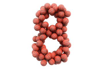 Number 8 from basketball balls, 3D rendering