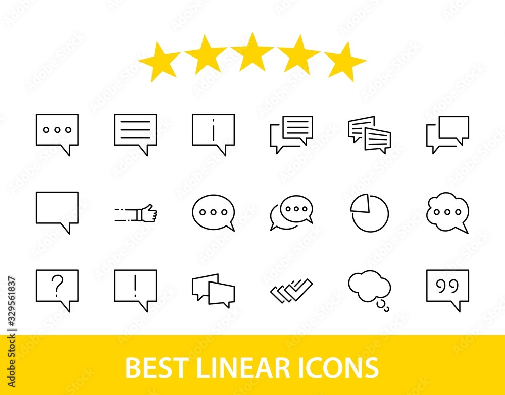 Poster set of speech bubble chat vector lines of icons. editable stroke. 32x32 pixels.