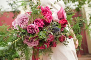 wedding purple boho bouquet in bride's hands