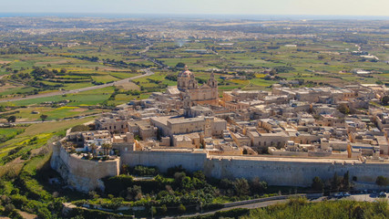 Mdina - the former capital city of Malta from above - aerial photography