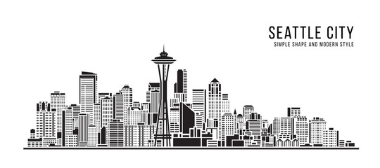 Fototapeta premium Cityscape Building Abstract Simple shape and modern style art Vector design - seattle city