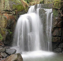 Close up of Lumsdale Falls, Derbyshire in winter