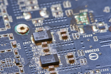 Old circuit of a computer, bad quality, close up