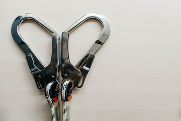 protection Hook harness and lanyard Heart shape concept Safety first To work High place Love safety...