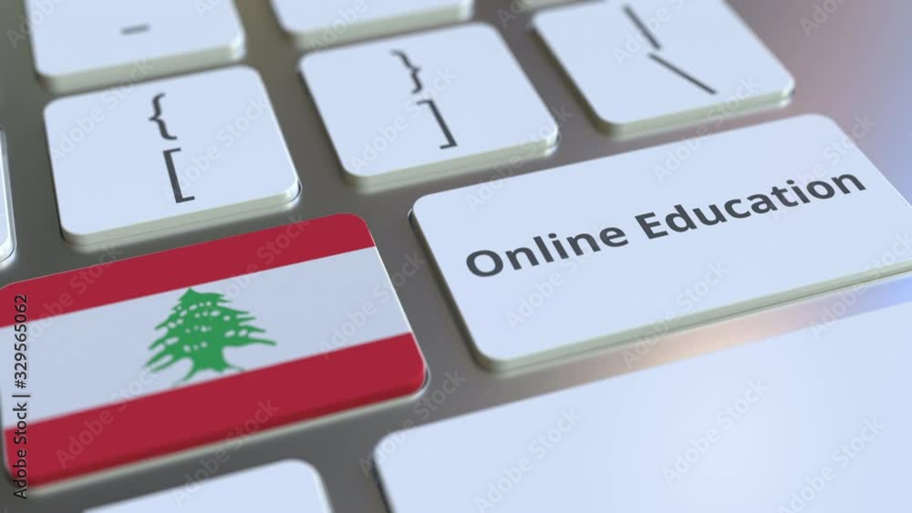 Aufkleber online education text and flag of lebanon on the buttons on the computer keyboard. modern profession