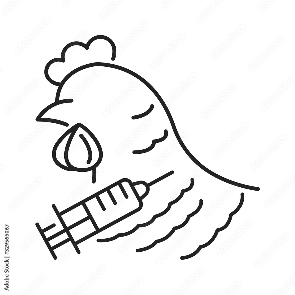 Poster stem cell biopsy black line icon. involving extraction of sample cells or tissues of chicken. pictog