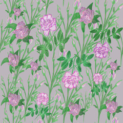 seamless pattern with watercolor bush pink roses on grey background. Spring/summer design. Elegant print. Packaging, wallpaper, textile, fabric design