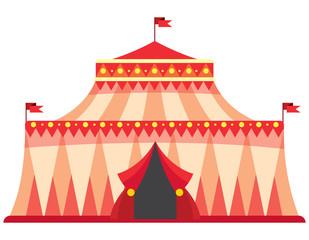 Vintage circus tent. Illustration in cartoon style isolated on white background.