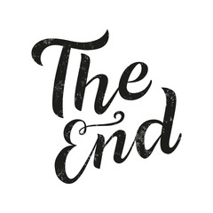 The end lettering text on background. Handmade calligraphy vector illustration. Vector design for poster, logo, decor, movie, cinema, card, banner, postcard, final credits and print.