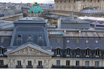 Landmarks of Paris from the rooftop, black and white photography, in Paris, France