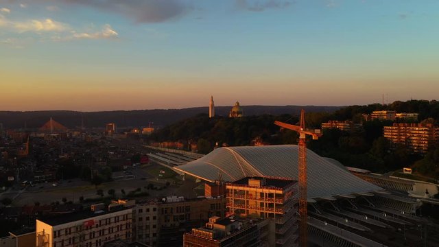 Aerial view of Li&egrave;ge-Guillemins railway station and &Eacute;glise du Sacr&eacute;-Coeur de Cointe church