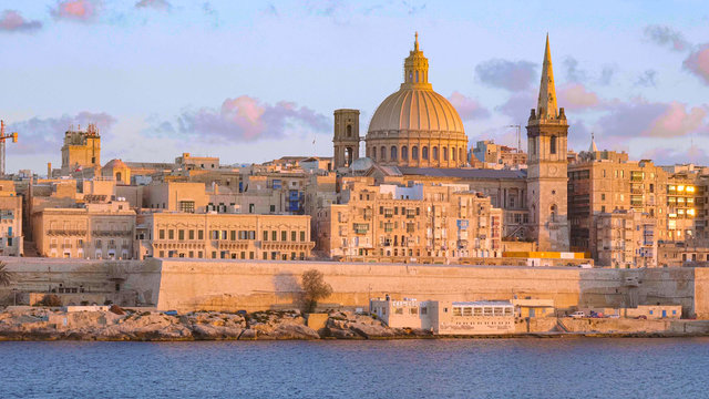 Typical and famous skyline of Valletta - the capital city of Malta - travel photography