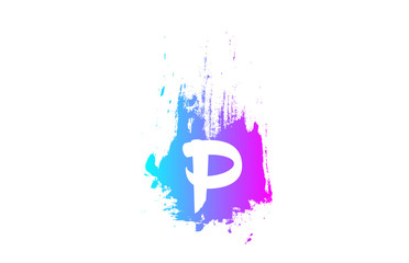 pink P letter alphabet grunge logo icon with brush stroke design for company and business