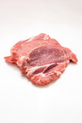 piece of raw meat, pork neck on white background.