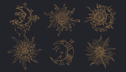 Pattern from sun and moon in bo-ho style.