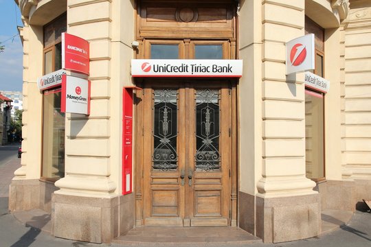 BUCHAREST, ROMANIA - AUGUST 19, 2012: Unicredit Tiriac Bank in Bucharest, Romania. UniCredit Group has more than 8,000 bank branches in 17 countries.