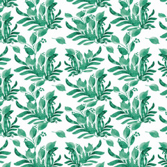 floral seamless pattern .bouquet of green leaves on white background