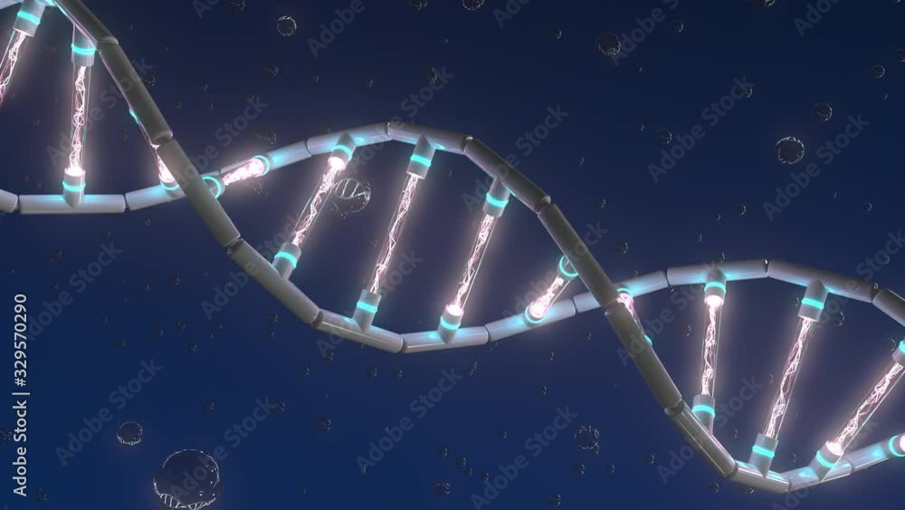 Poster artificial digital dna helix model, artistic looping 3d animation