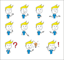 Cartoon character boy vector presentation set