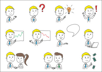 Drawing cartoon character business set