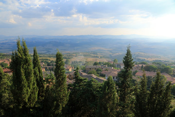 Landscape of Tuscany, view from Volterra, Italy